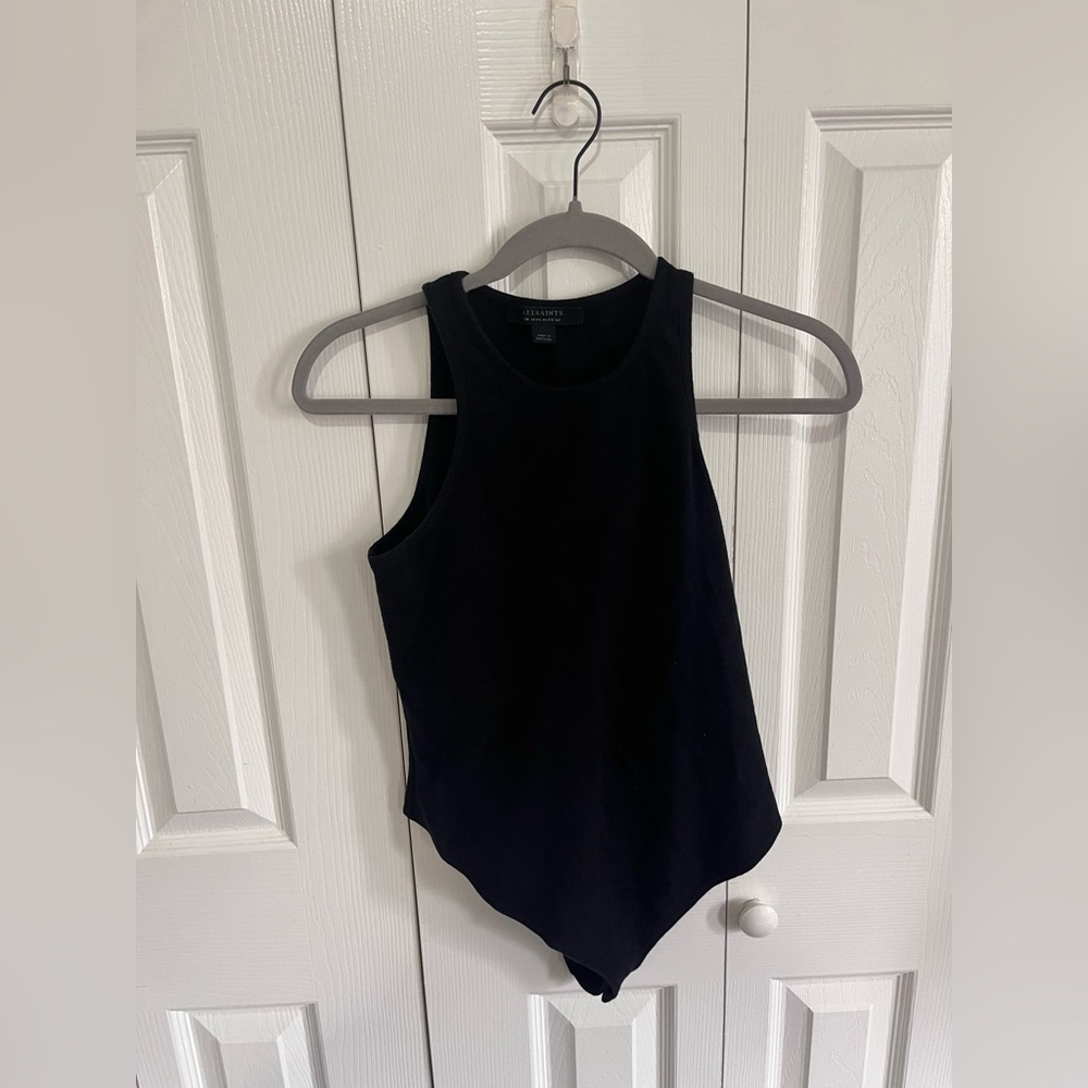 Allsaints Ribbed Cotton Bodysuit Black Size 10